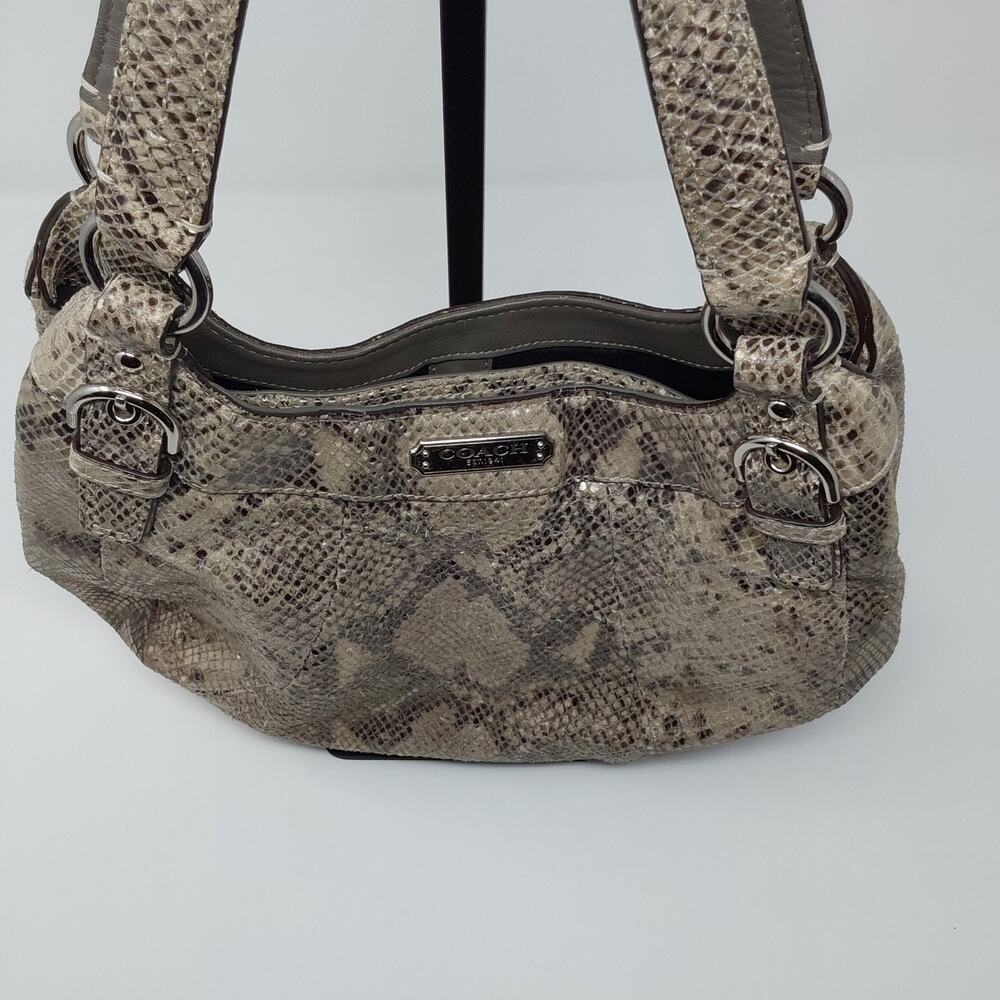 Coach Python Print Leather Hobo Shoulder Bag Gray Snake Embossed Purse - Picture 2 of 10